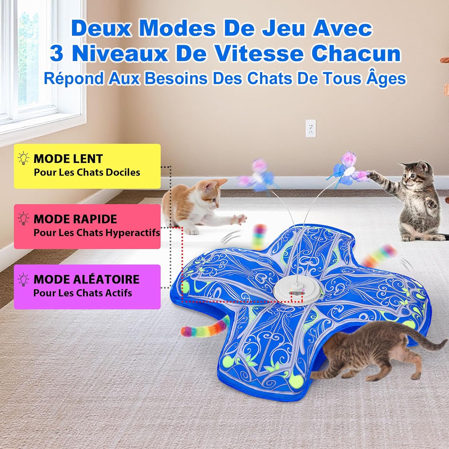 Accessoire chat design raffiné félin avec papillon virevoltant.