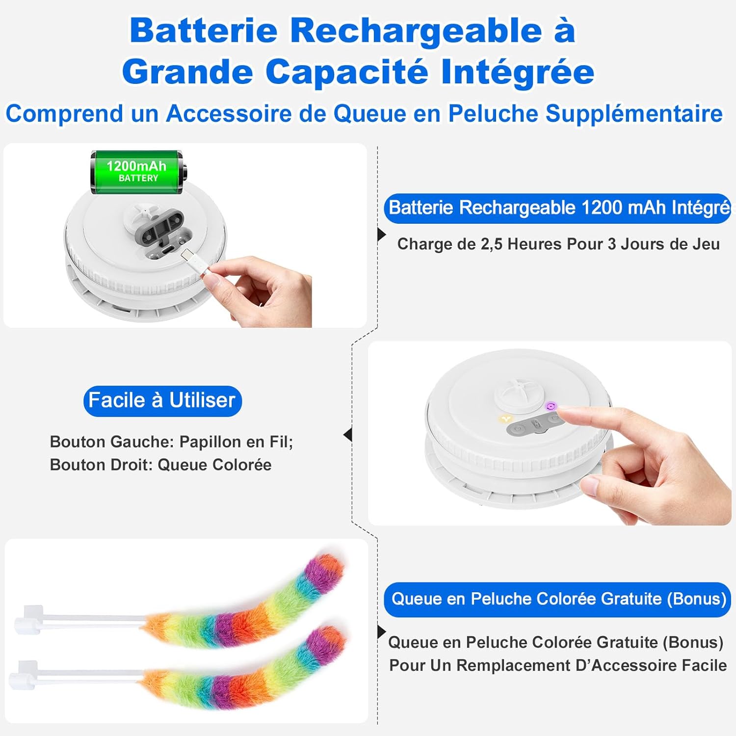 Jouet rechargeable pour chaton avec activation tactile intelligente.