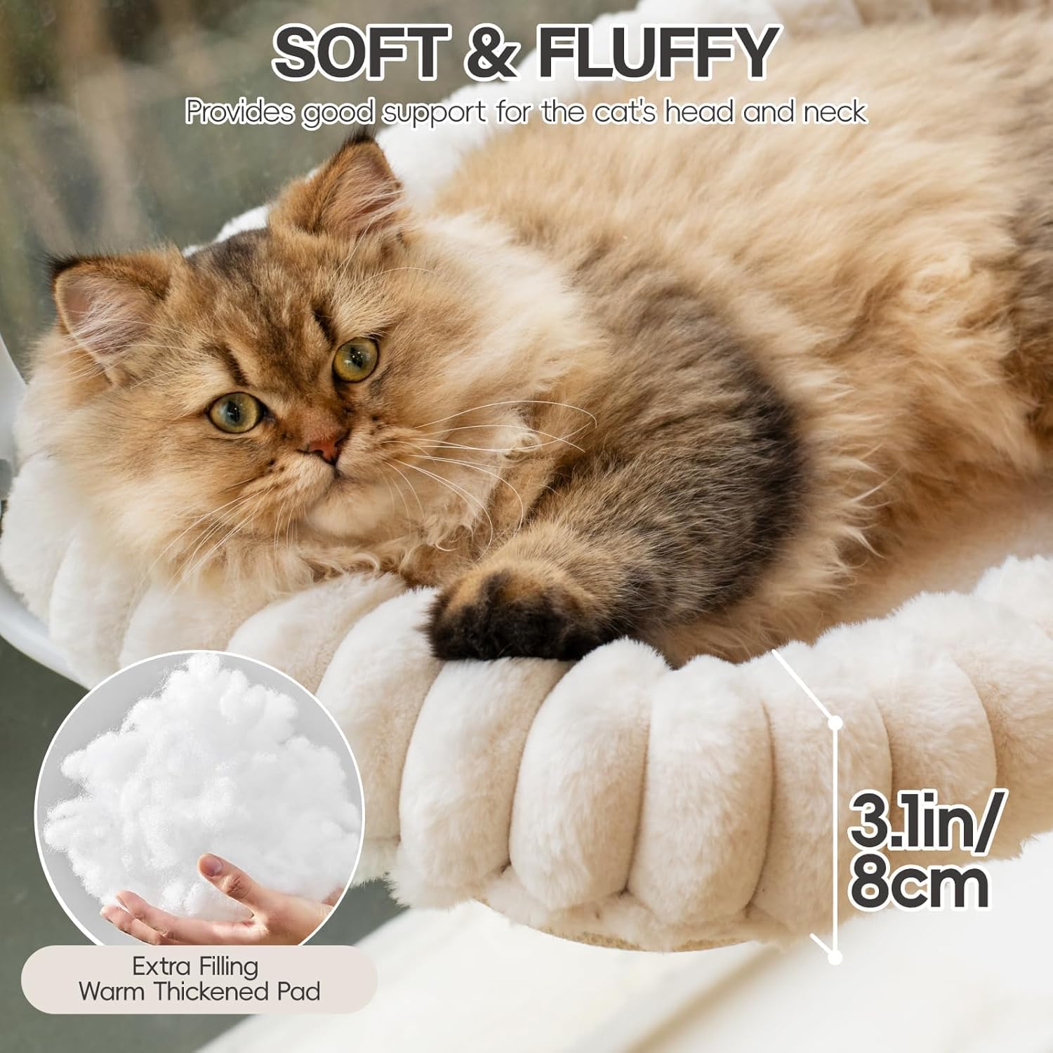 Accessoire chat haut de gamme hamac fenêtre sans fil vue dégagée crème M.