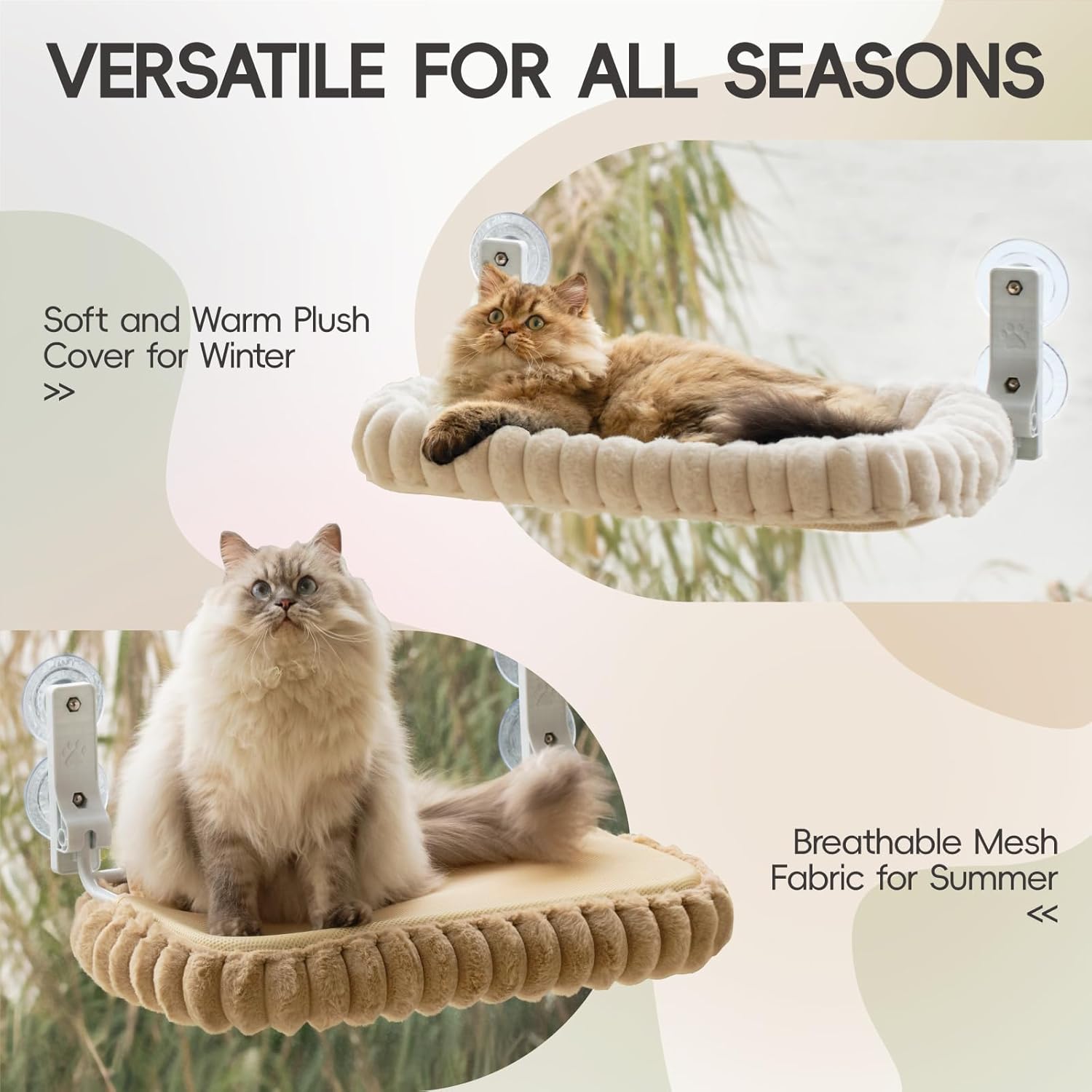 Hamac félin design raffiné pliable pour bain de soleil chat adulte crème.