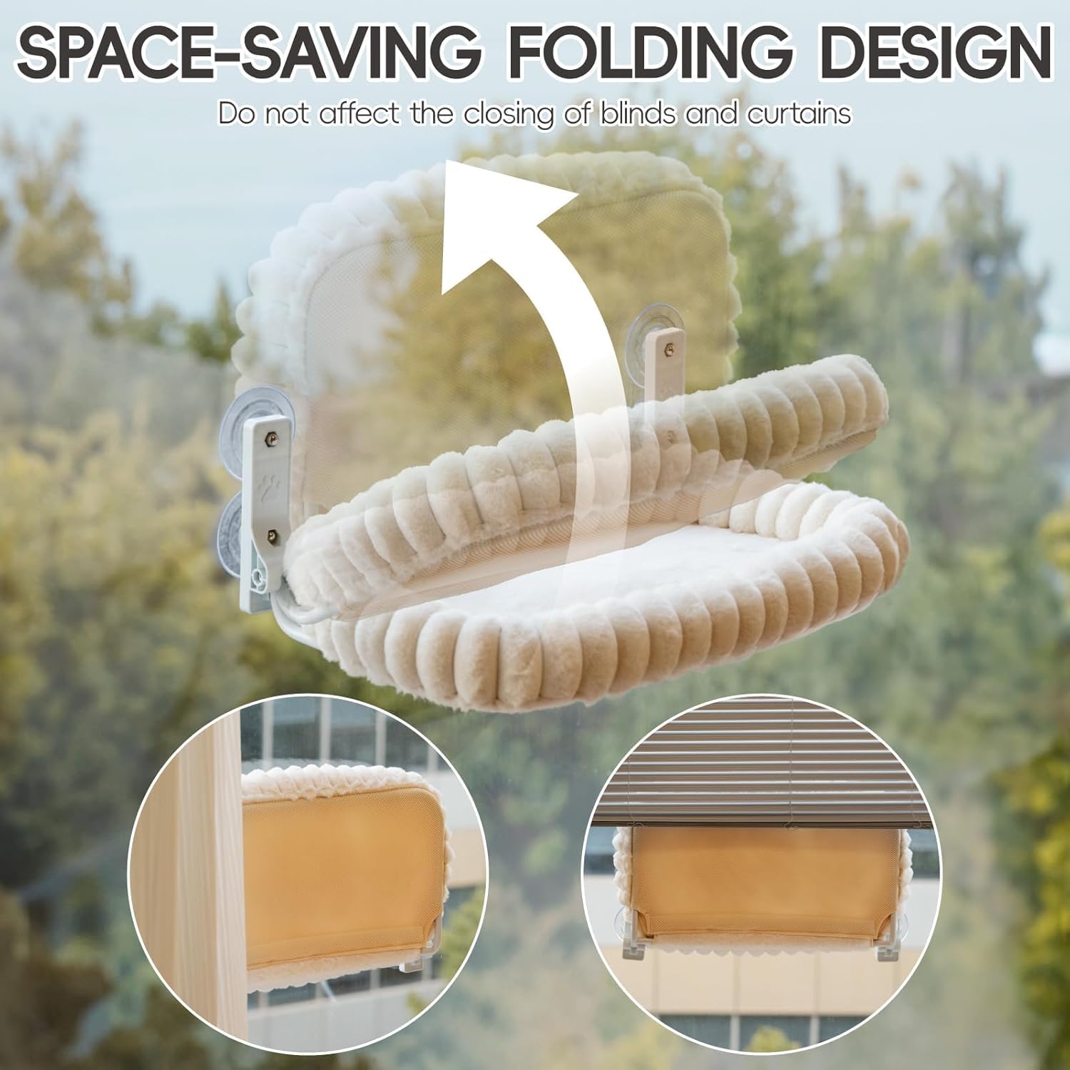 Hamac chat fenêtre design premium EDAGNY crème installé sur vitre élégante.