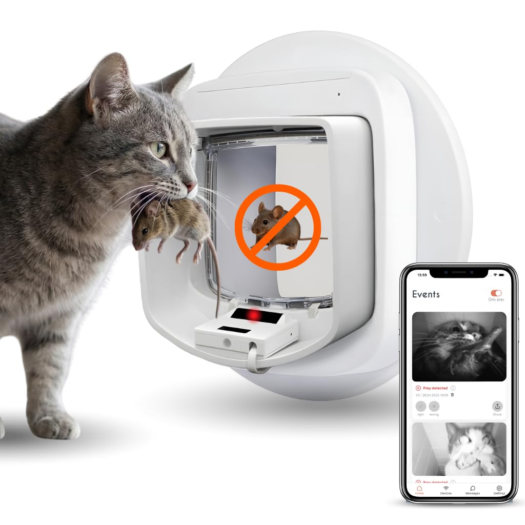 Accessoire chat blanc design premium, compatible chatière à puce électronique.