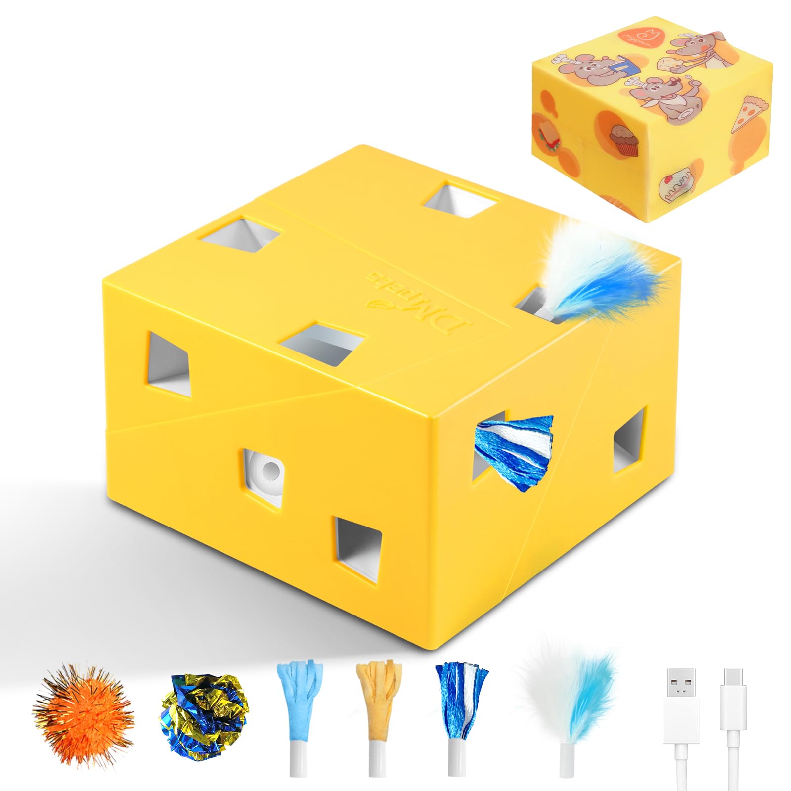 Design cubique blanc acrylique jouet interactif chat anti-ennui luxe.