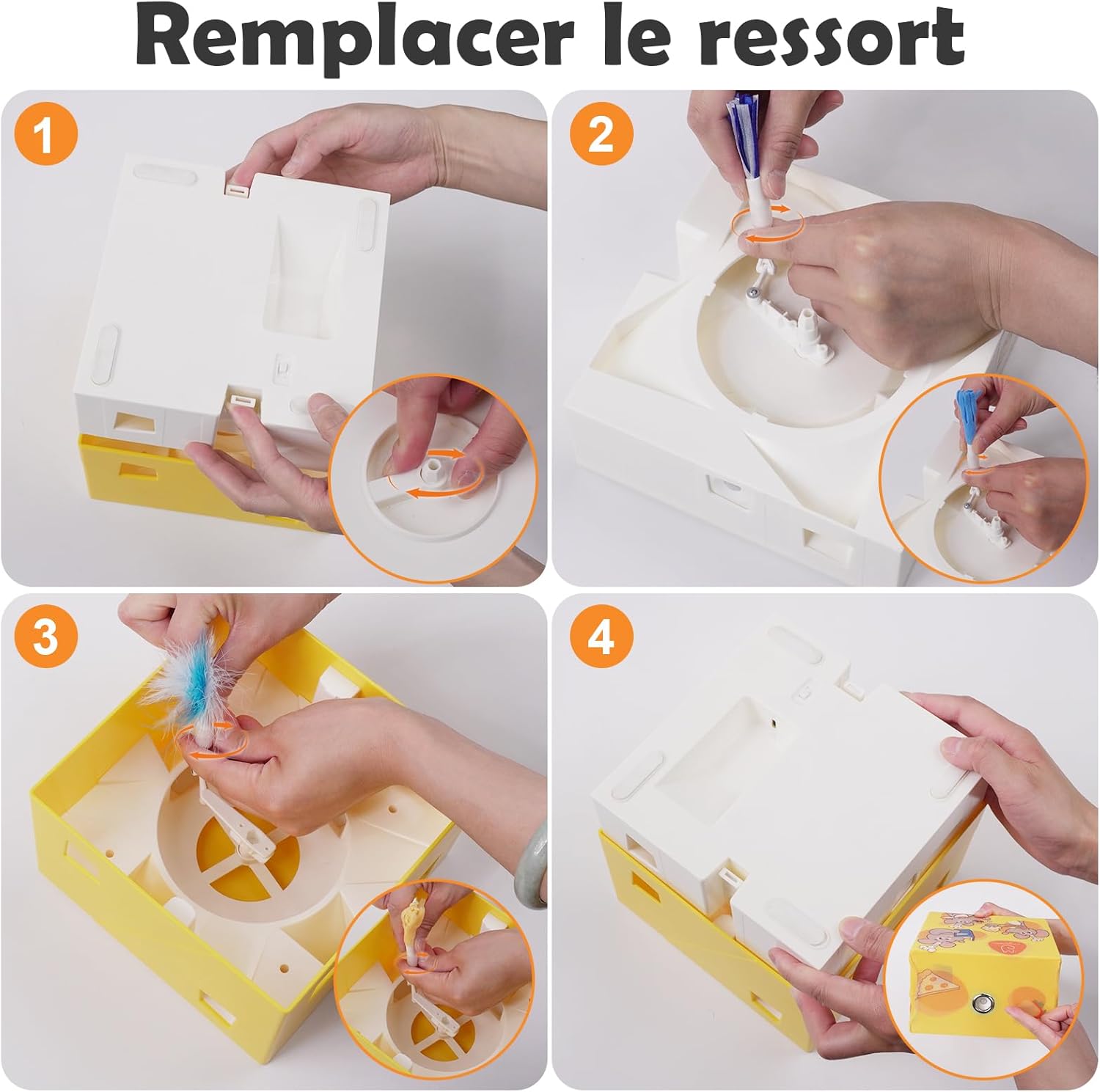 Jouet interactif chat design premium MigiBox Migipaws blanc cube élégant.