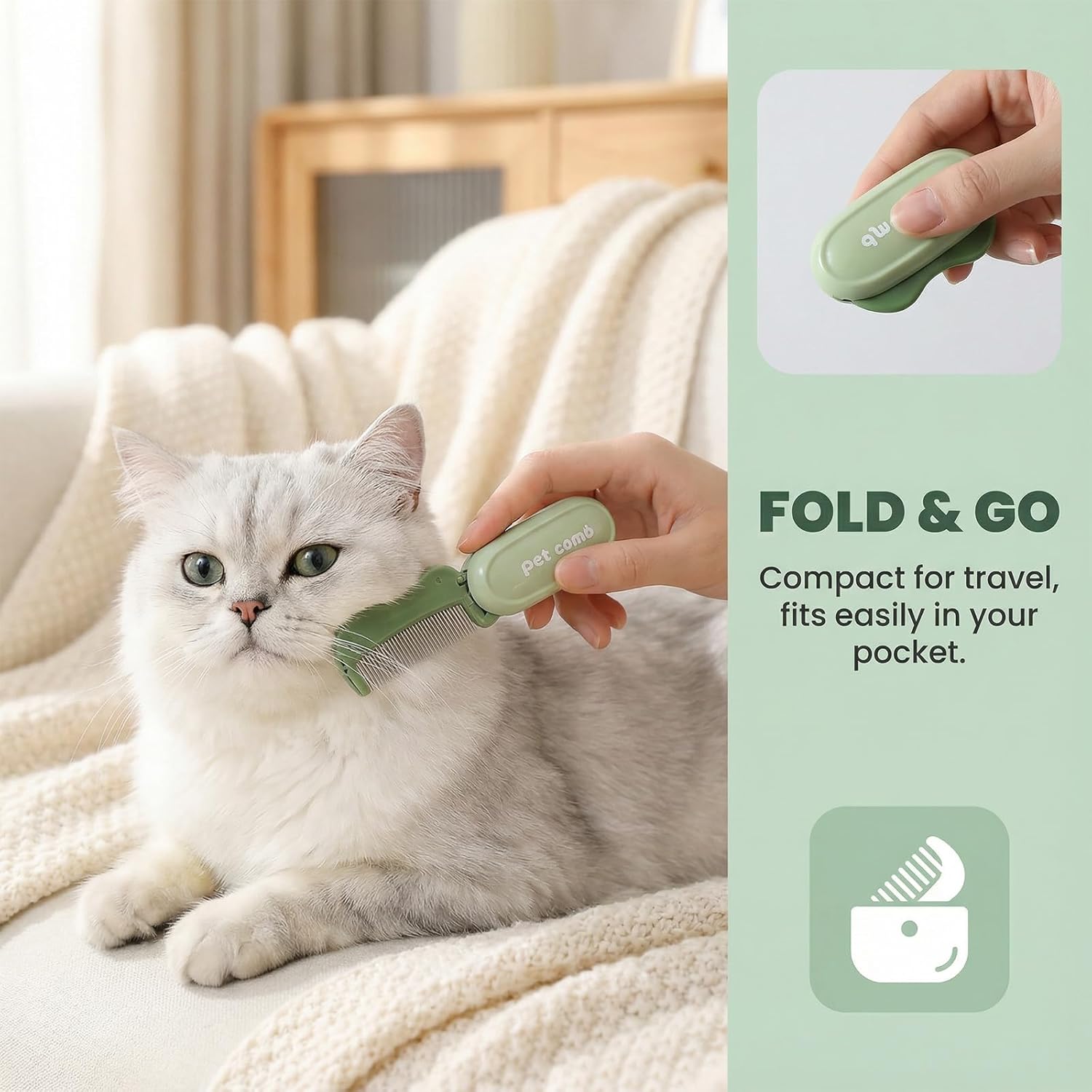 Accessoire chaton peigne vert pliable haute précision élégant.