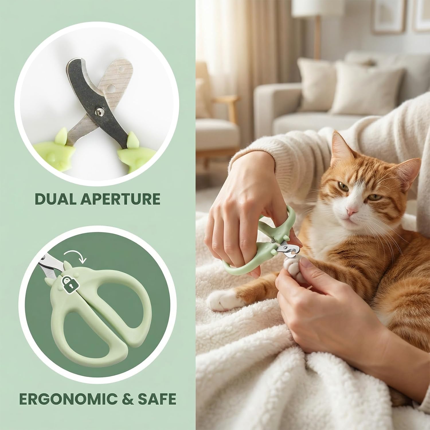 Coupe-griffes double trou vert sécurisé accessoire chat premium.
