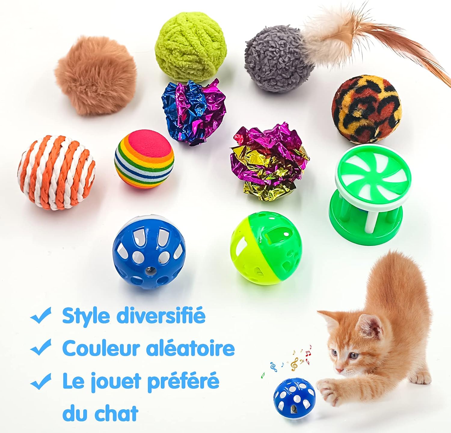 Jouet chaton intérieur avec plumes et cataire naturelle.