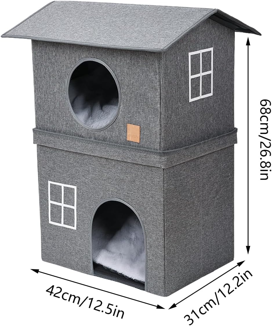 Cabane semi-fermée pour chat intérieur sécurisé.