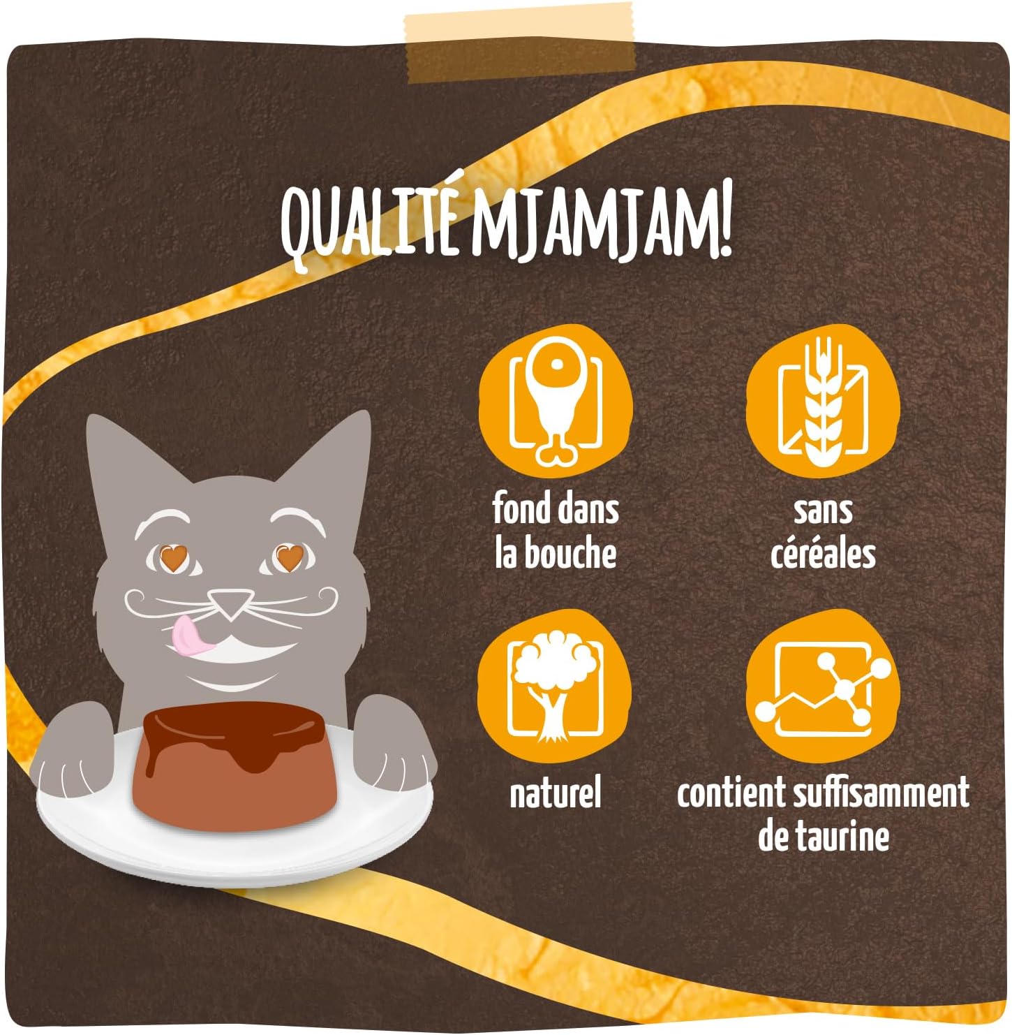 Pâtée chaton et chat adulte MjAMjAM, design premium félin avec sauce raffinée.