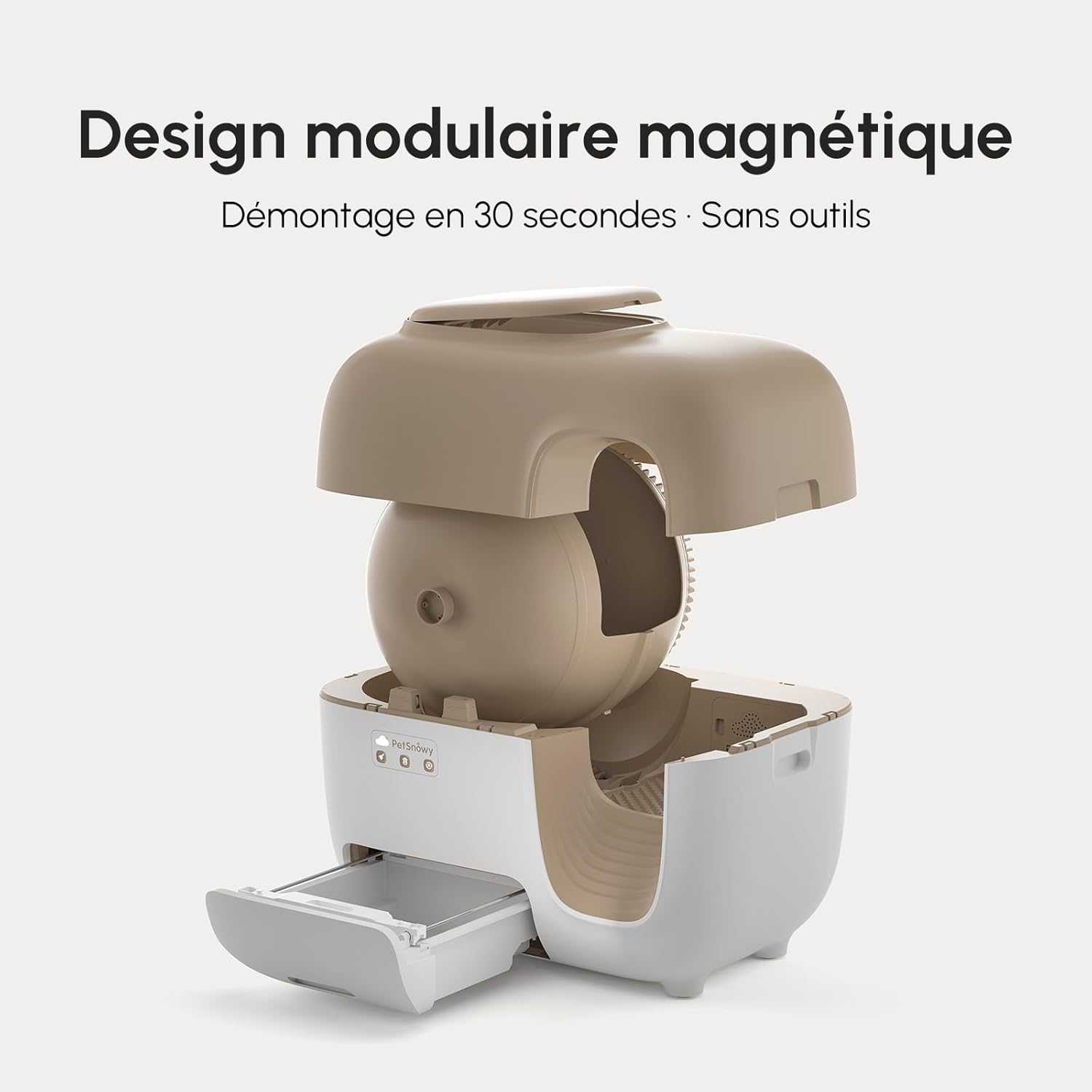 Design moderne litière chat autonettoyante PetSnowy sans couvercle.