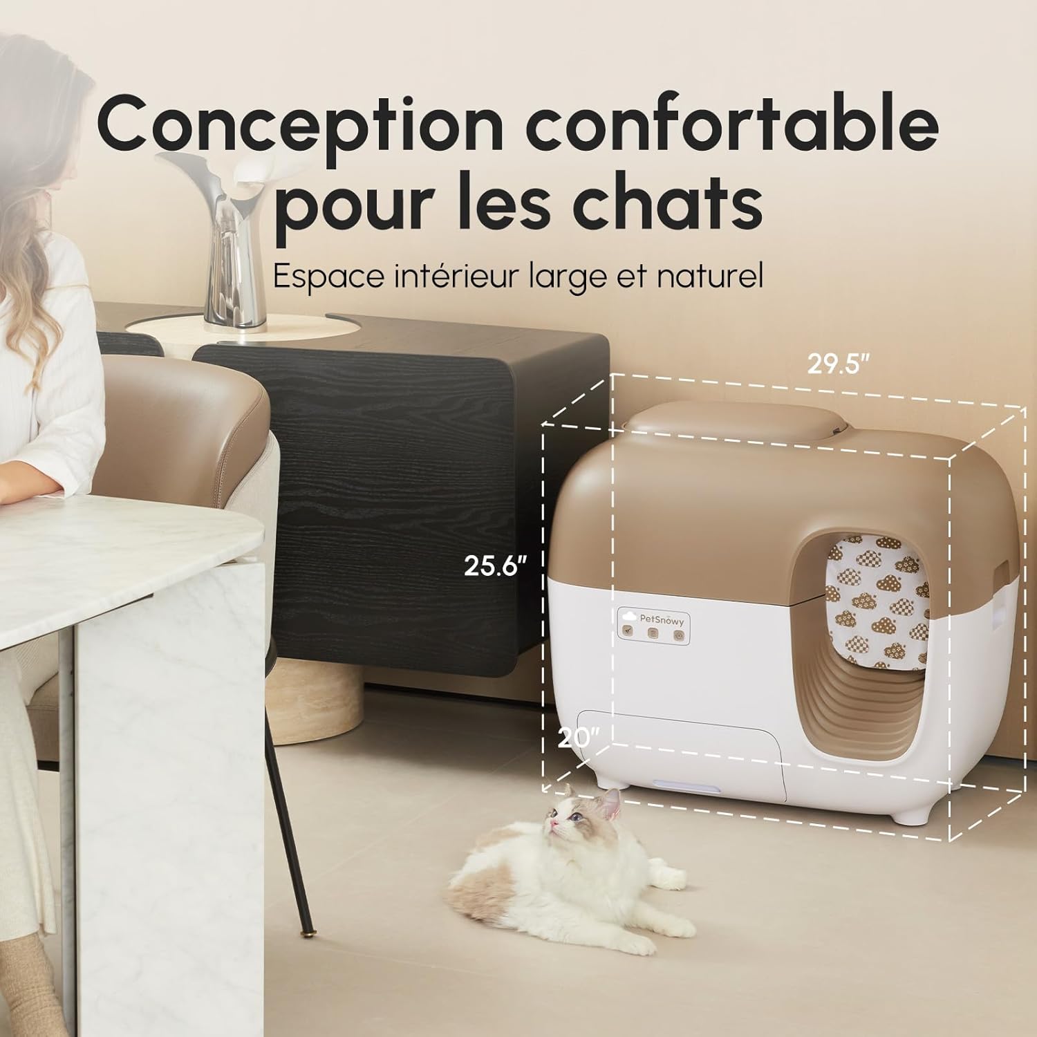 Litière chat autonettoyante PetSnowy SNOW  Premium Classique pour intérieur design.