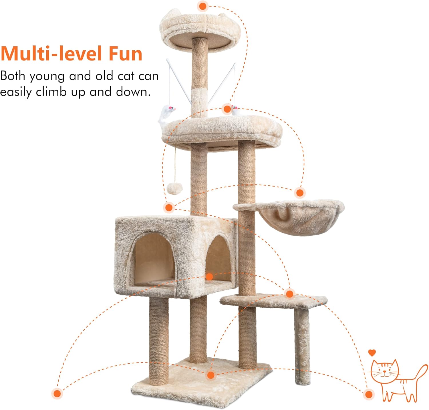 Arbre à chat premium 145 cm beige design raffiné pour intérieur moderne.