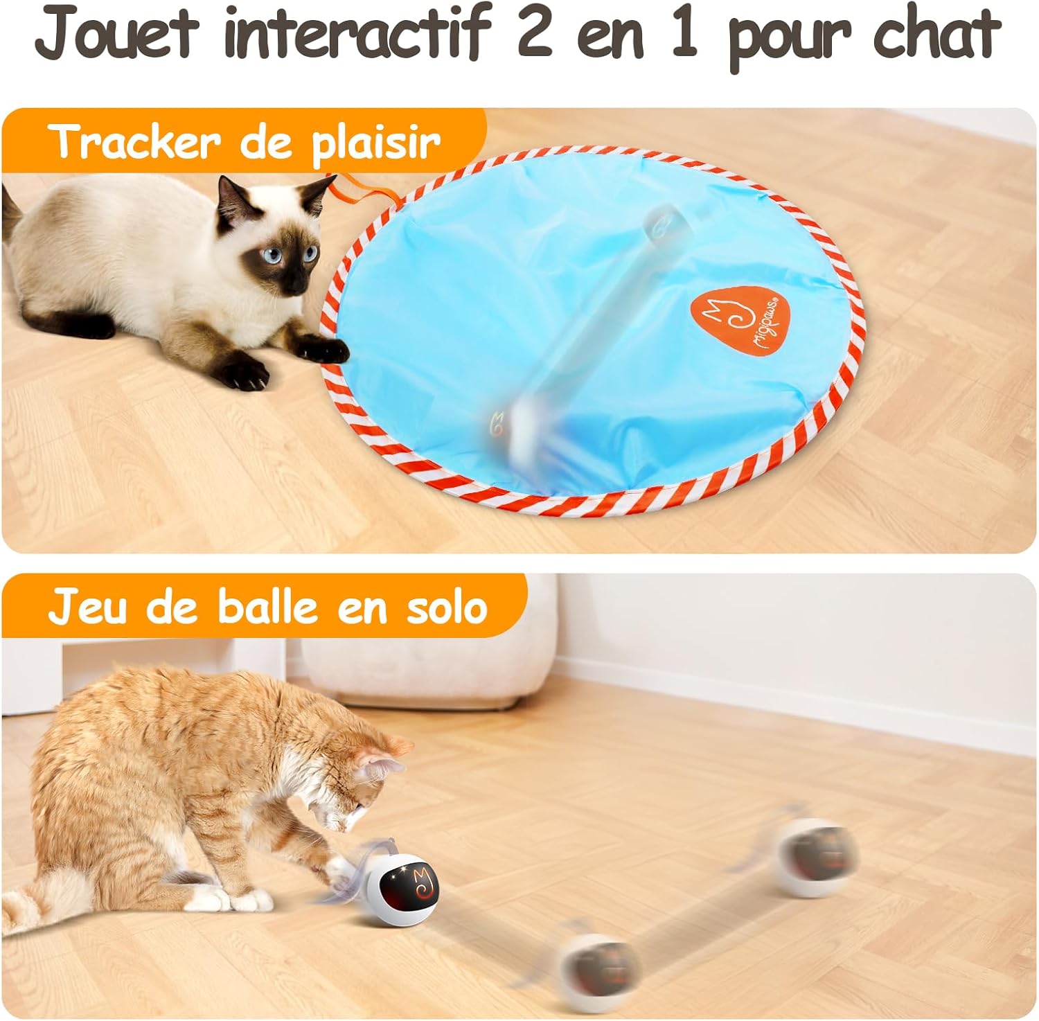 Balle mobile interactive rechargeable USB-C pour chat dintérieur