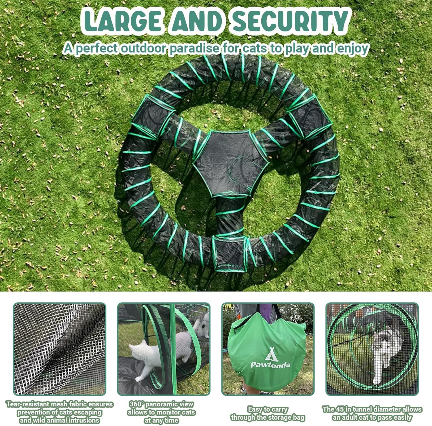 Tente hexagonale luxe 10 en 1 avec tunnels pour chaton extérieur sécurisé.