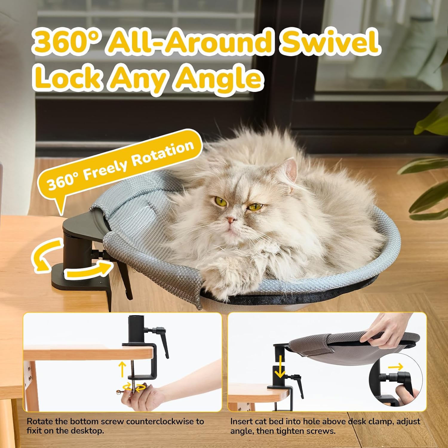 Accessoire de bureau pour chat CATISM – fixation pince robuste sans perçage