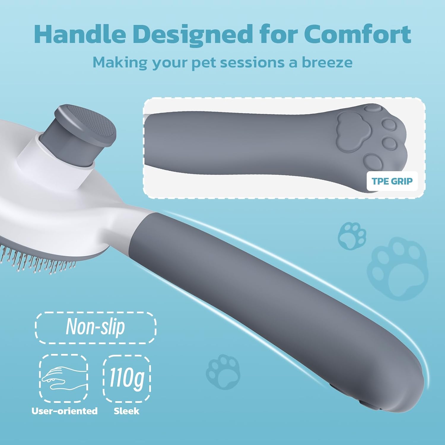 Brosse chat design premium avec tête ronde revêtue de résine.