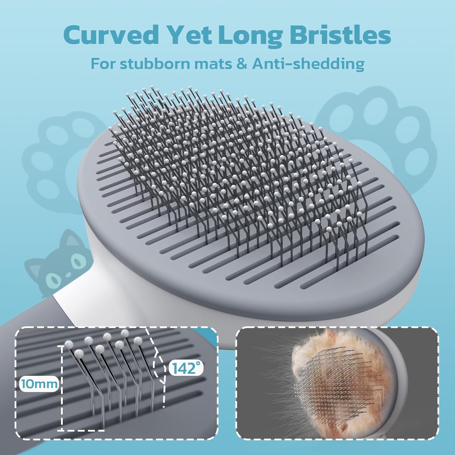 Brosse chat premium à prise ergonomique antidérapante.