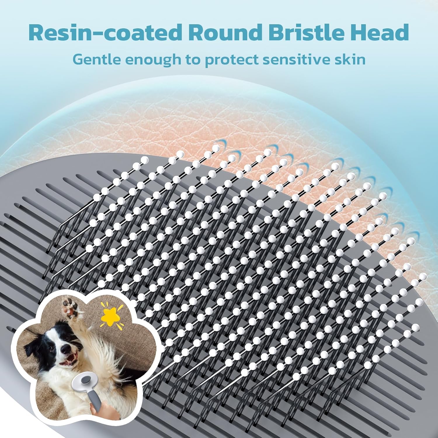 Brosse anti-poils animaux design gris pour chat à poils longs.