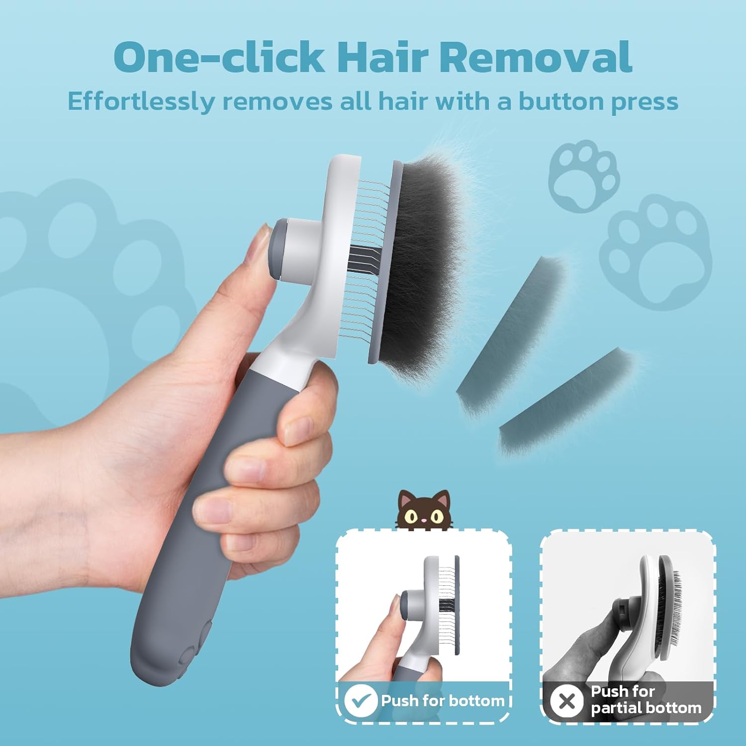 Brosse chat premium portable avec nettoyage en un clic.