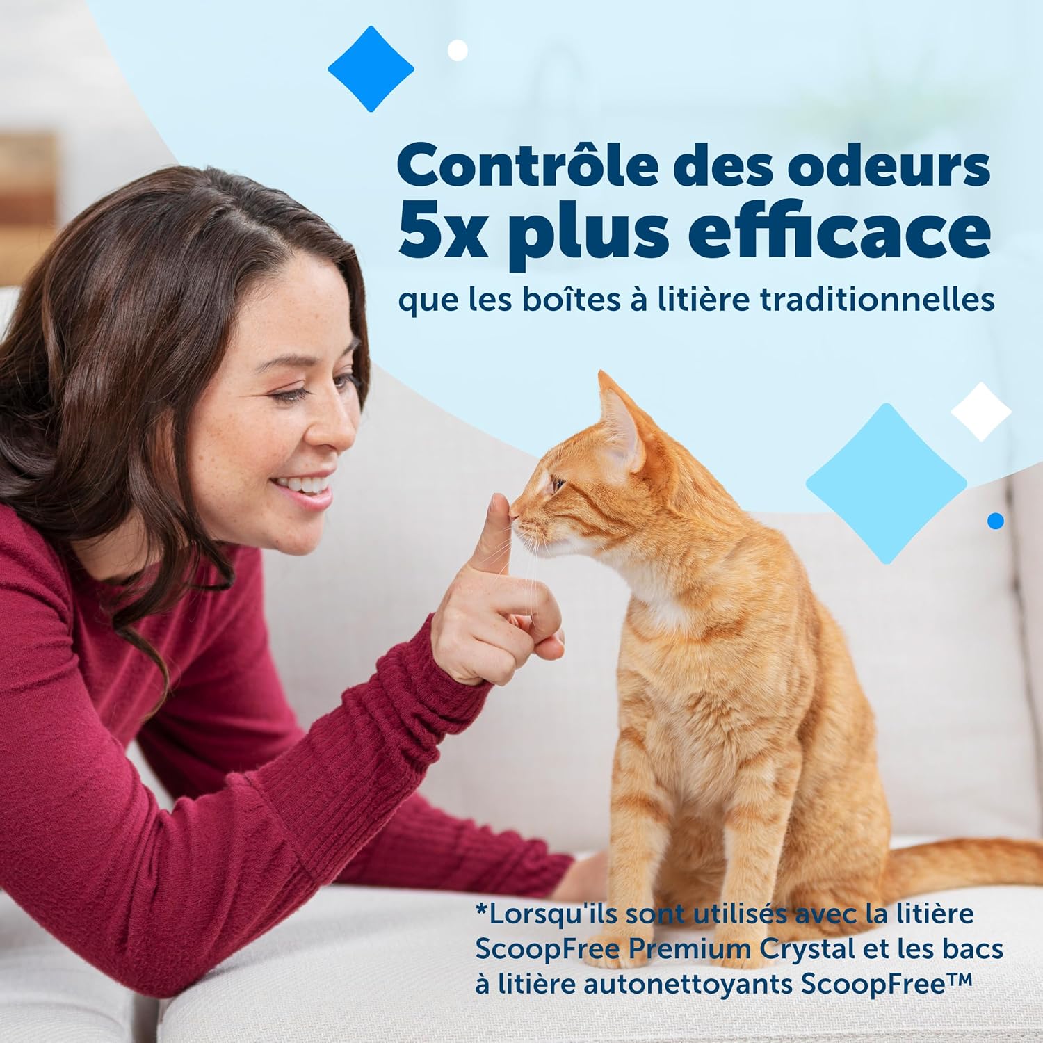 Bac jetable pour chat premium avec cristaux de silice bleus.