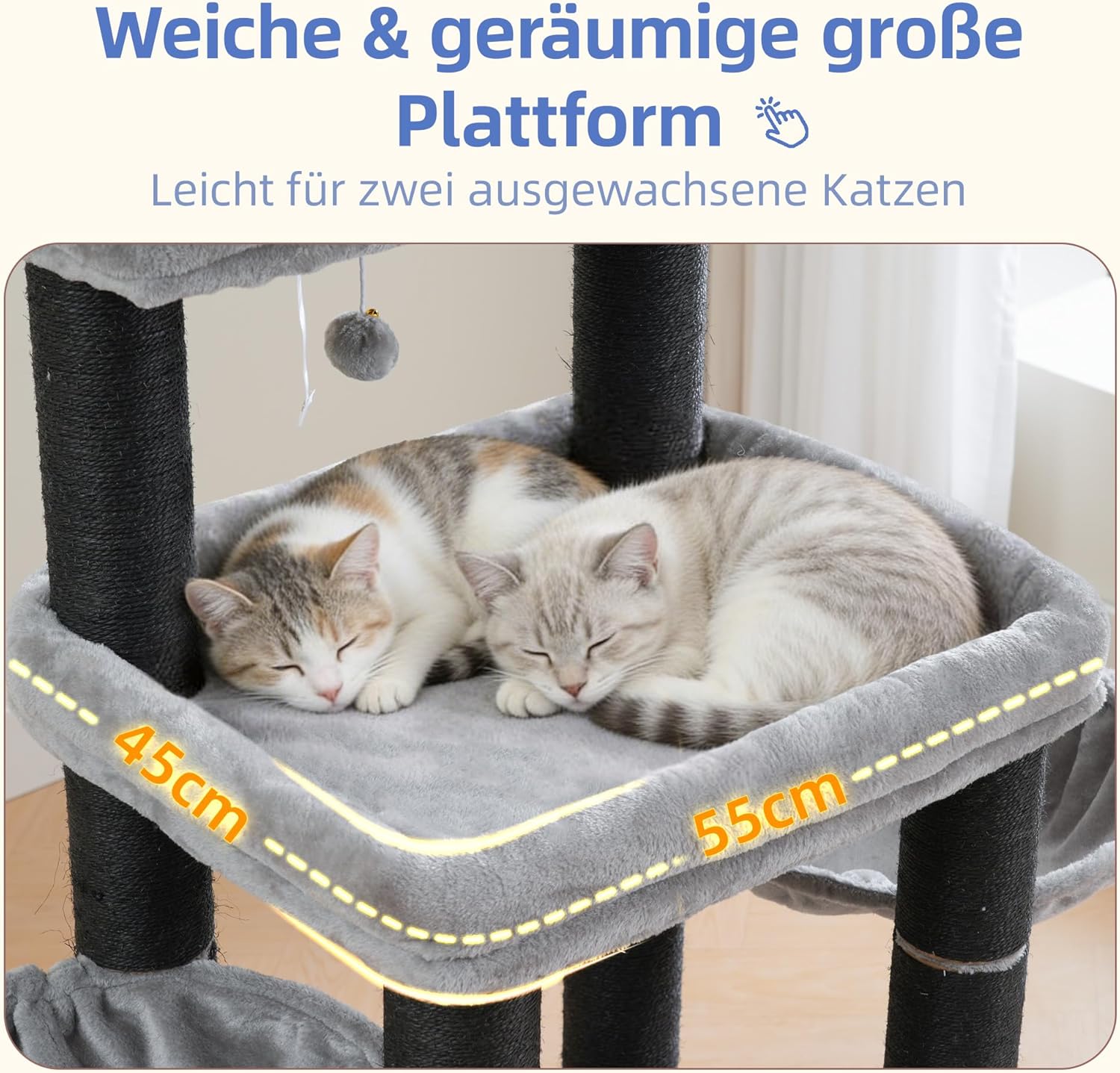 Plateformes pouvant accueillir deux chats adultes ou un Maine Coon, espace de repos spacieux.