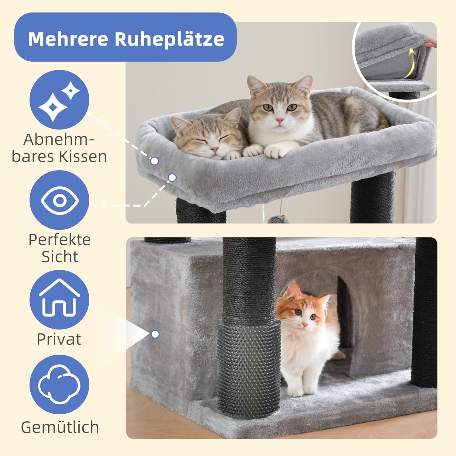 Poteaux à griffer en sisal naturel épais 8 cm, robustes pour griffades intenses de chat.