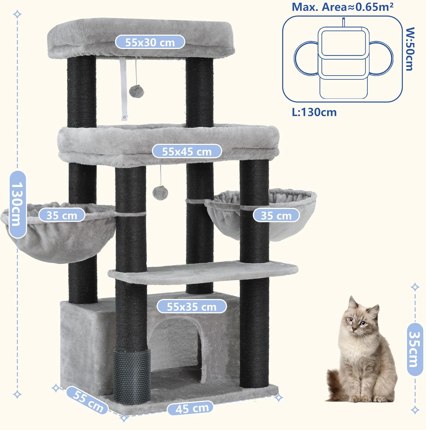 Grande niche cosy en bois pour chat, style classique et finition gris, confort et discrétion.