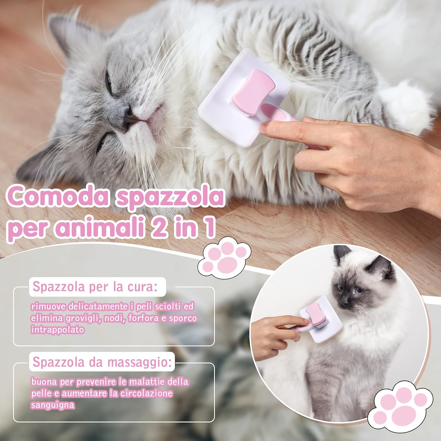 Brosse autonettoyante chat design premium Vinabo finition bleu