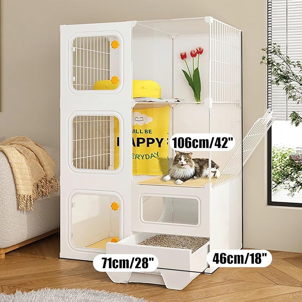 Grande Cage pour Chat d’Intérieur avec Bac à Litière