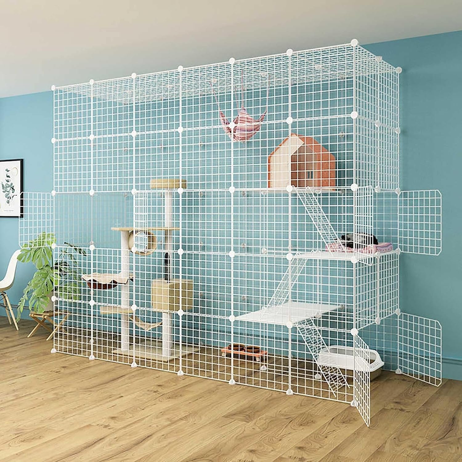 Cage Pour Chat ZYJIX DIY Métal Extérieur/Intérieur Spacieuse
