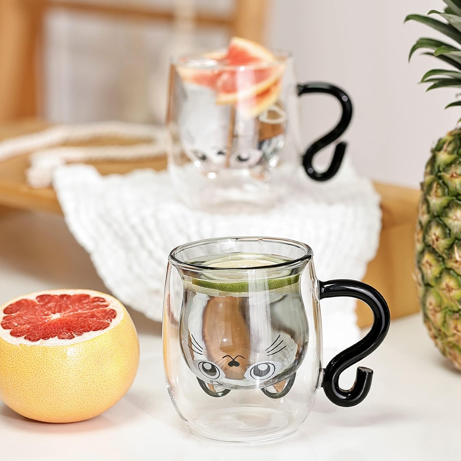 Tasses isolées design chat blanc et noir 250ml
