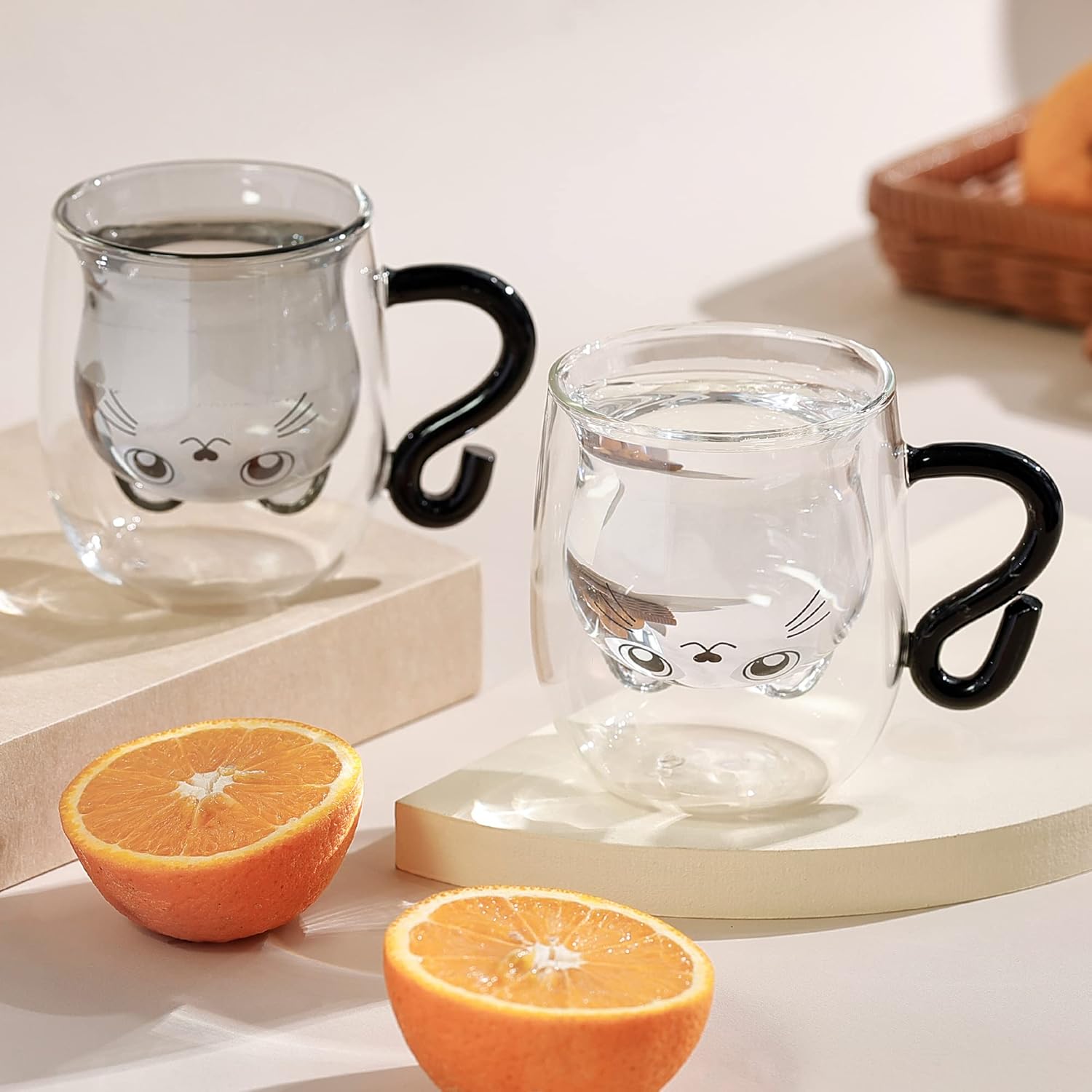 Lot de 2 tasses chat en verre borosilicate double paroi