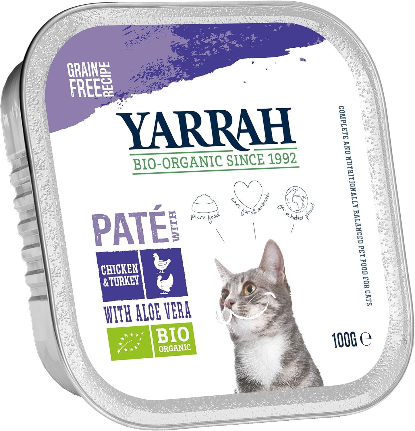 Bio pâtée chat – Lot 16 boîtes 100g, poulet, dinde