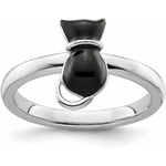 Bague fine empilable en argent 925 avec chat émaillé noir