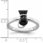 Bague femme motif chat émaillé, argent sterling poli, sans nickel