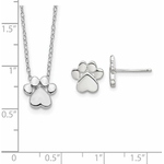 Parure collier et boucles d’oreilles patte chat chien argent 925 rhodié