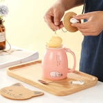 Tasse à café rose MengCat en céramique avec couvercle et cuillère en forme de patte de chat