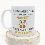 Poignée ergonomique de la tasse Mugffins avec message drôle sur le travail pour chat