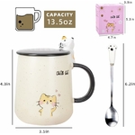 Tasse jaune en céramique avec couvercle chat 3D et cuillère patte de chat
