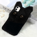 Coque chat 3D en fausse fourrure noire pour iPhone 12/12 Pro