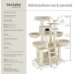 Arbre à chat TecTake 195 cm en sisal, avec plateformes, hamac, niches et griffoirs pour chat d’intérieur beige.