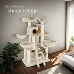 Arbre à chat TecTake XXL 195 cm en sisal et peluche beige pour chats d’intérieur.