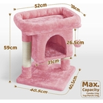 Vue de l’arbre à chat design et rose, installé près d’une fenêtre avec niche pour sieste