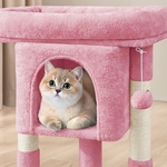 Chat adulte caché dans la niche moelleuse rose de l’arbre à chat 59 cm Yaheetech