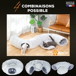 Chat adulte explorant le tunnel rond XXL en peluche douce One PETS-TOP avec balle suspendue