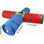 Tunnel pour petits animaux en polyester multicolore avec cadre flexible, installé en intérieur