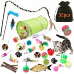 Coffret de jouets pour chat multicolore en bois, sisal et plumes