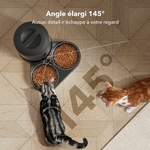 Chats mangeant côte à côte devant la mangeoire intelligente connectée.