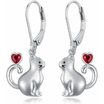 Boucles d'oreilles pendantes chat mignon en argent 925 avec zircone cubique.