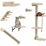 Chat sur arbre à chat mural en bois avec griffoir sisal